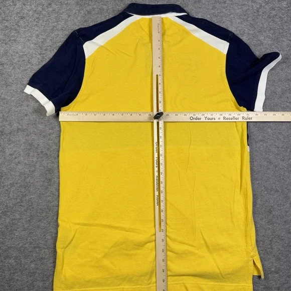 Tommy Hilfiger Rugby Shirt Navy Blue Yellow Iconic Classic Striped Rap 5 Custom - Picture 10 of 13